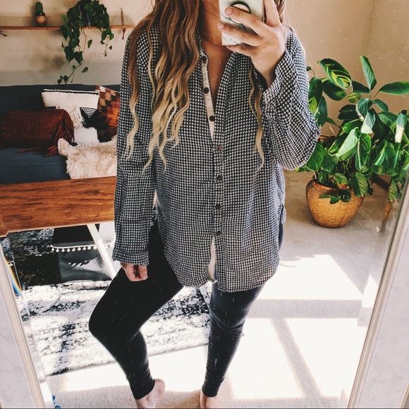 POL Tops - POL • plaid check black white boho shirt p5